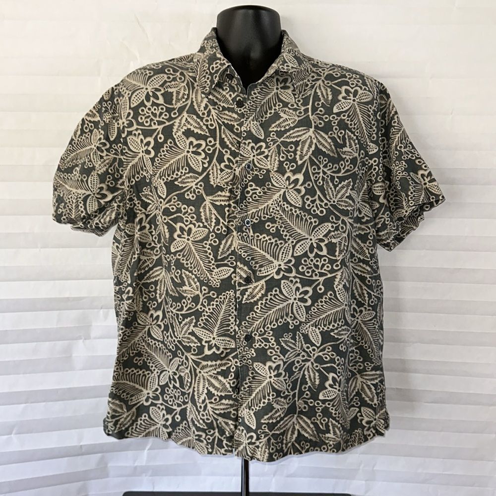 Murano Hawaiian Shirt Men’s XL Blue Cream 100% Silk Casual Button Down Aloha